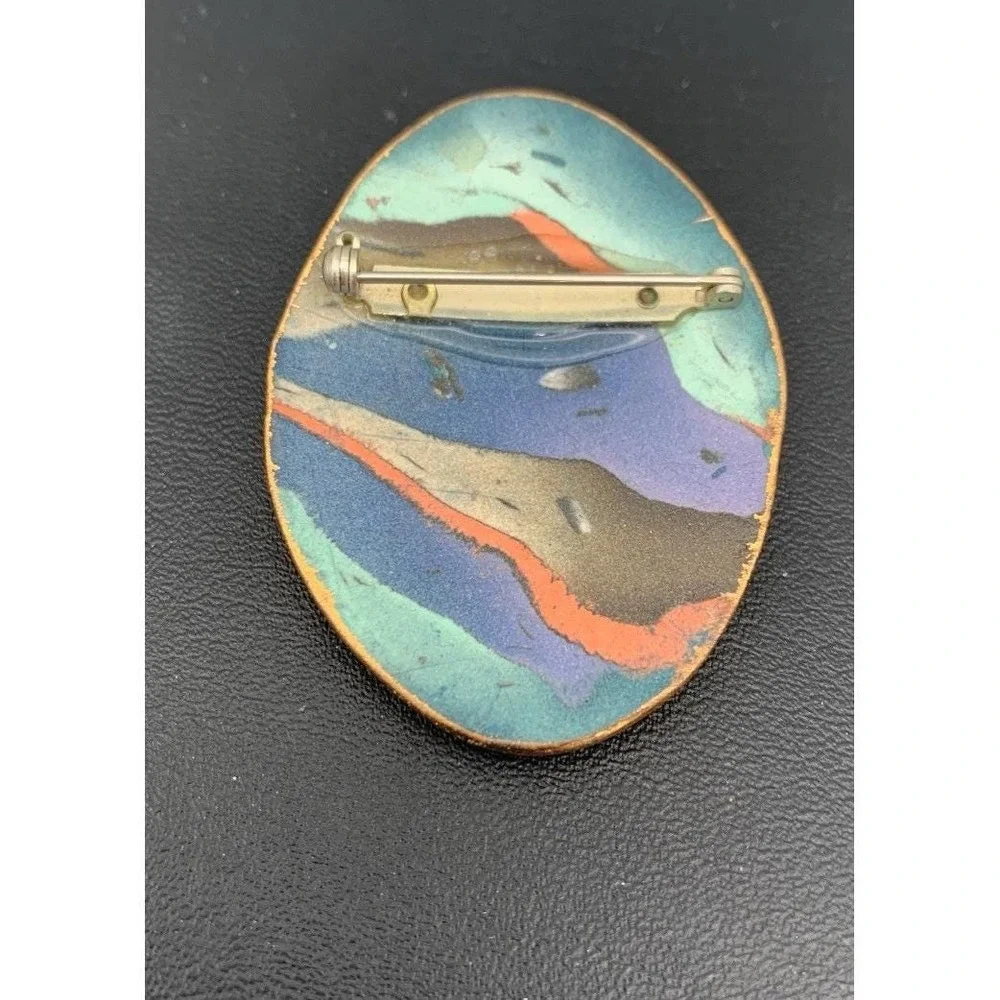 Vintage Stunning Agateware Ceramic Oval Pin Brooch